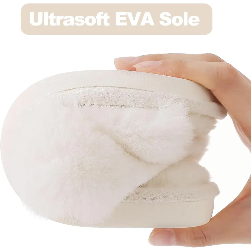 Comfy Fuzzy Cross Band Memory Foam Slippers