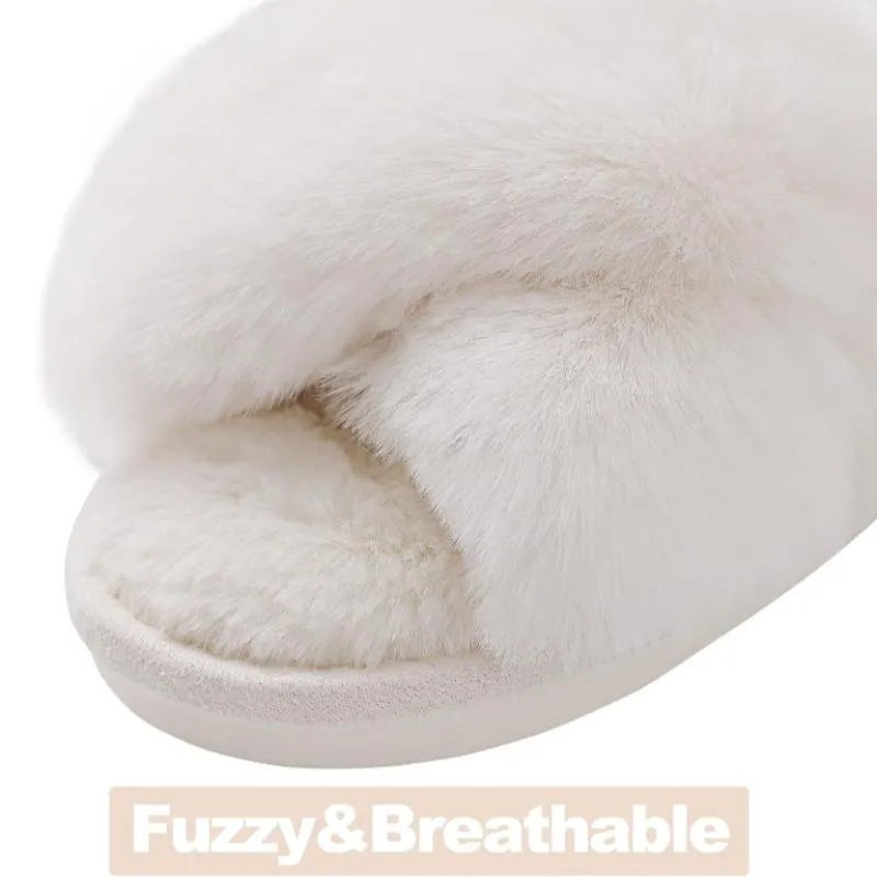 Comfy Fuzzy Cross Band Memory Foam Slippers