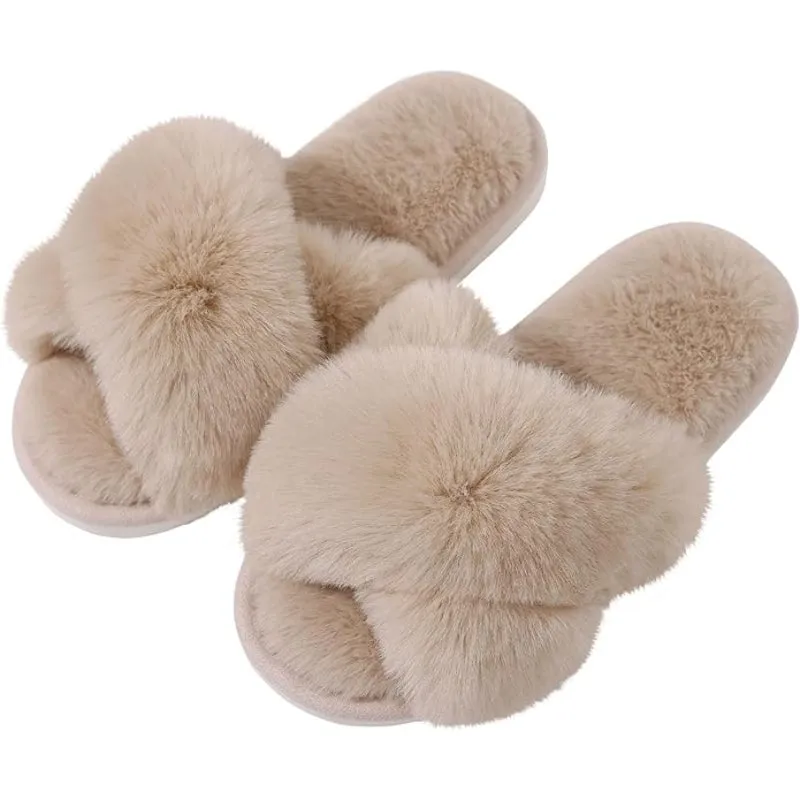 Comfy Fuzzy Cross Band Memory Foam Slippers
