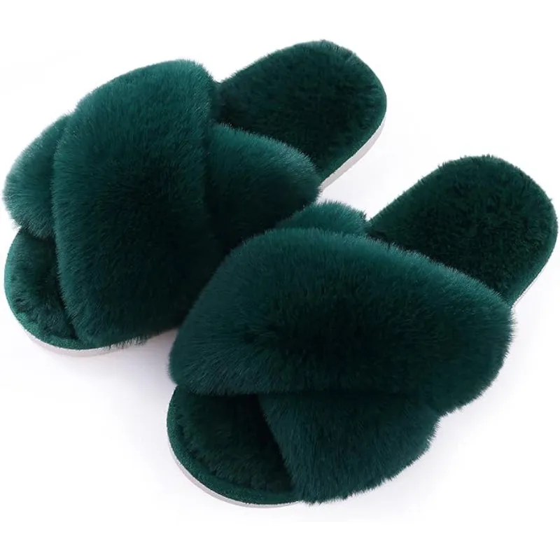 Comfy Fuzzy Cross Band Memory Foam Slippers