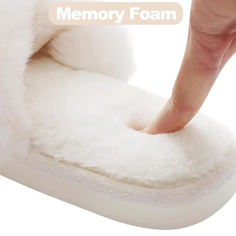 Comfy Fuzzy Cross Band Memory Foam Slippers