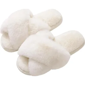 Comfy Fuzzy Cross Band Memory Foam Slippers
