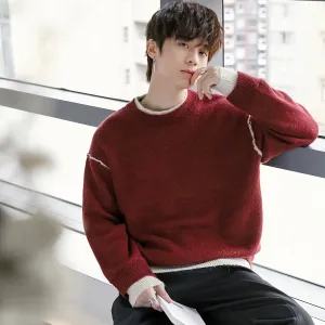 Contrast Cuffs Chunky Knit Sweater
