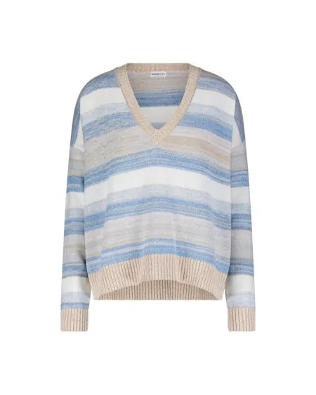 Cotton Cashmere Marl Stripe Boxy V Neck