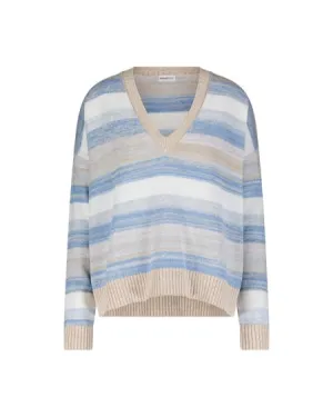 Cotton Cashmere Marl Stripe Boxy V Neck