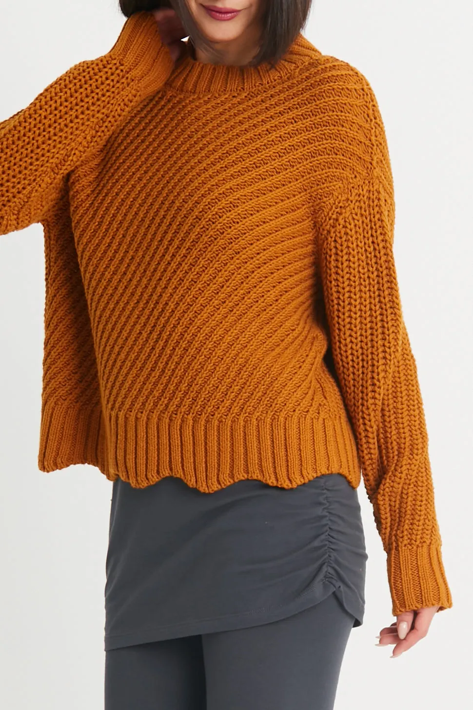 Cotton Diagonal Knit Crewneck Sweater