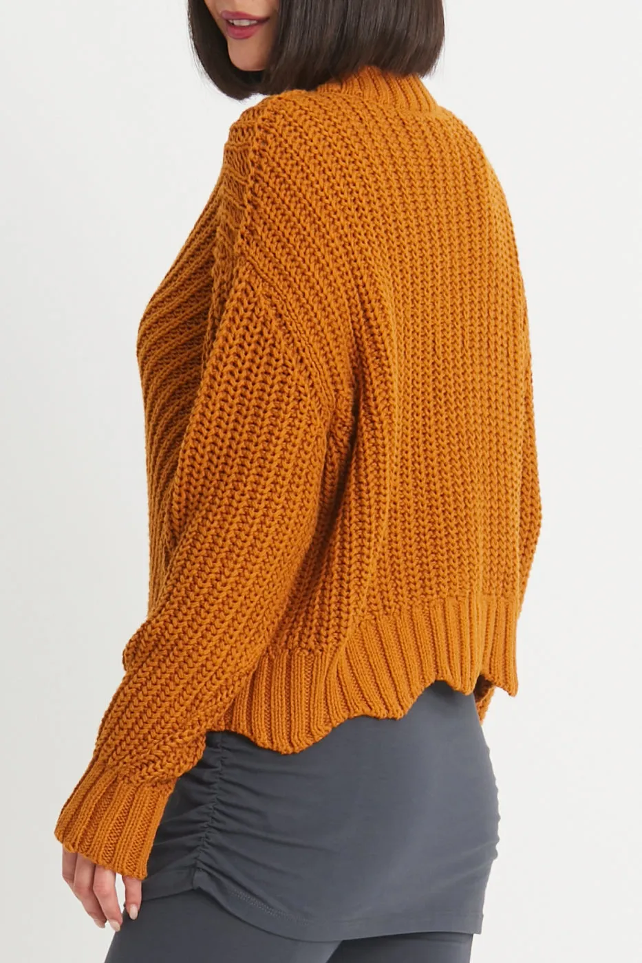 Cotton Diagonal Knit Crewneck Sweater