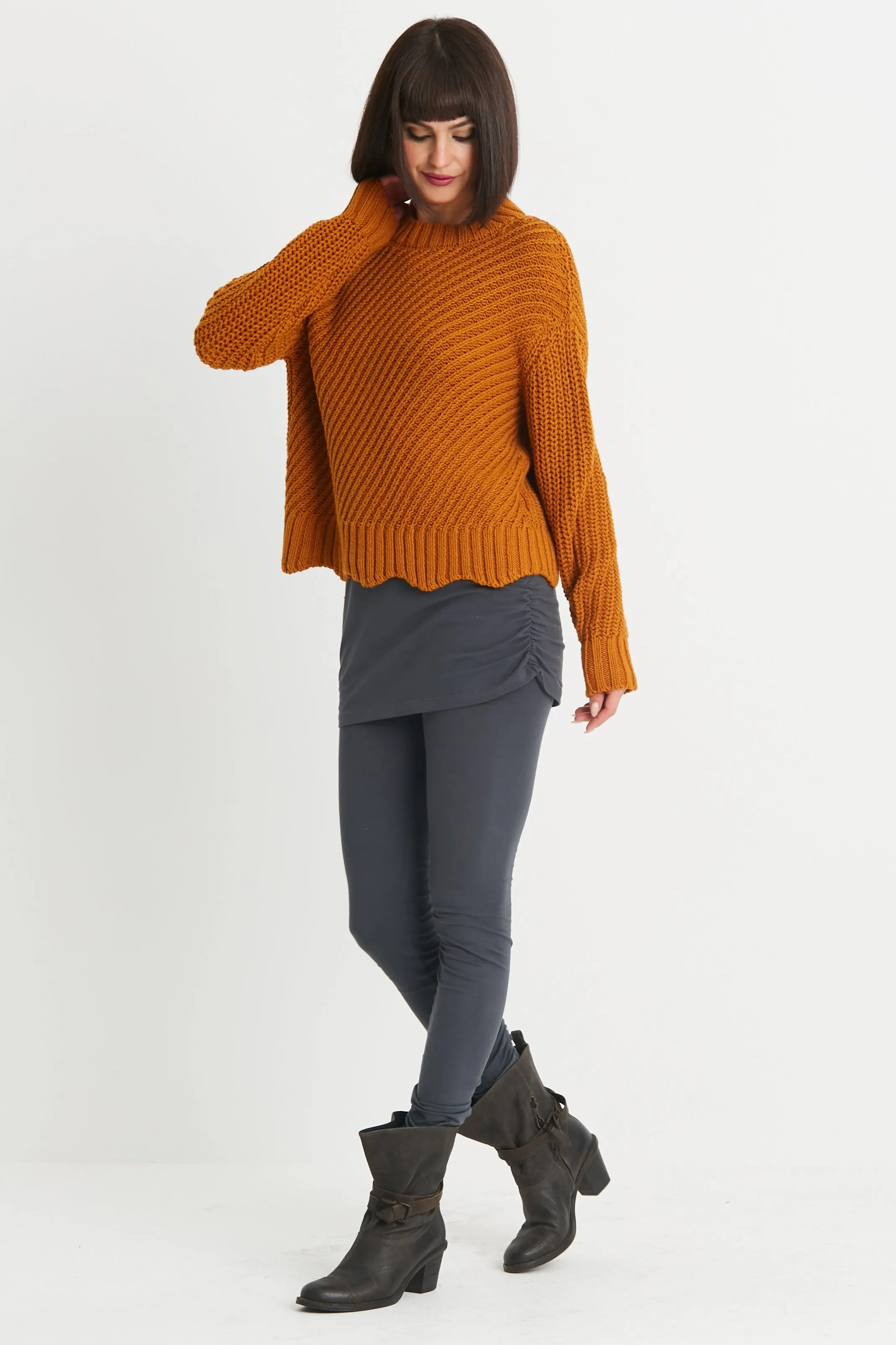 Cotton Diagonal Knit Crewneck Sweater