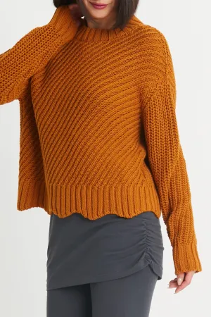 Cotton Diagonal Knit Crewneck Sweater