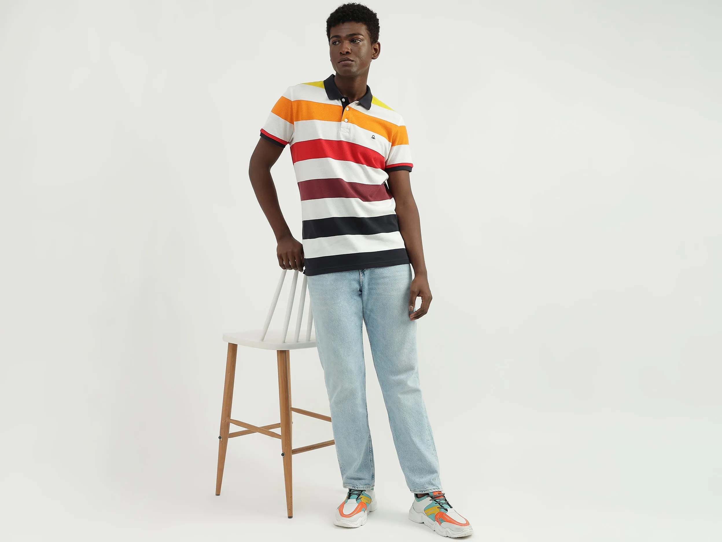 Cotton Striped Polo Collar Mens T-shirts