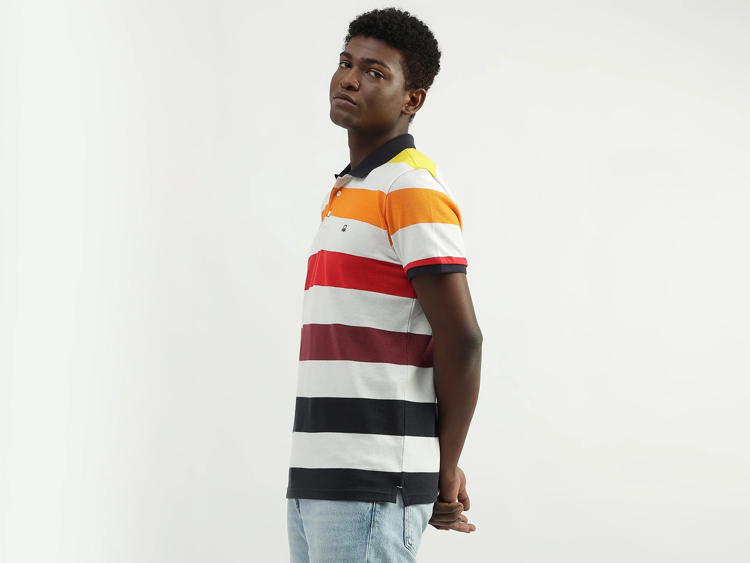 Cotton Striped Polo Collar Mens T-shirts