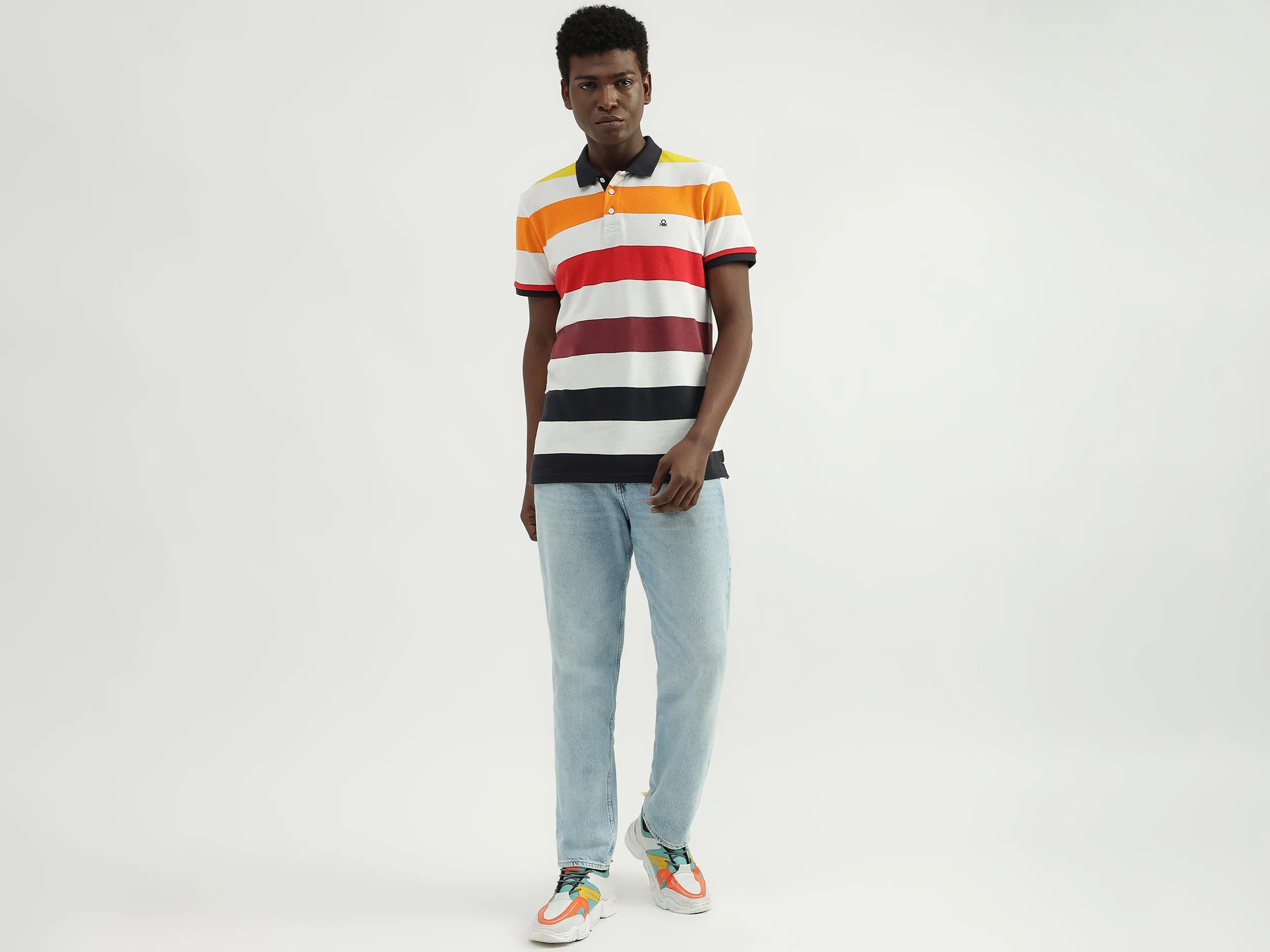 Cotton Striped Polo Collar Mens T-shirts