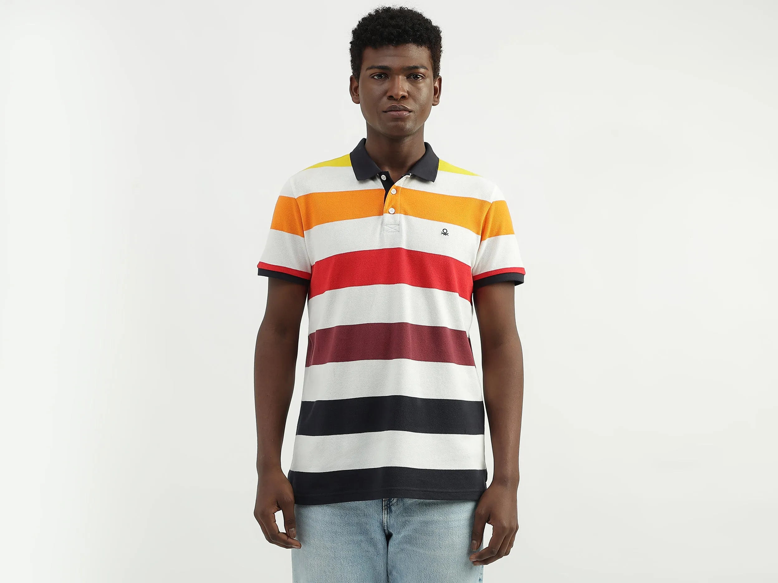 Cotton Striped Polo Collar Mens T-shirts