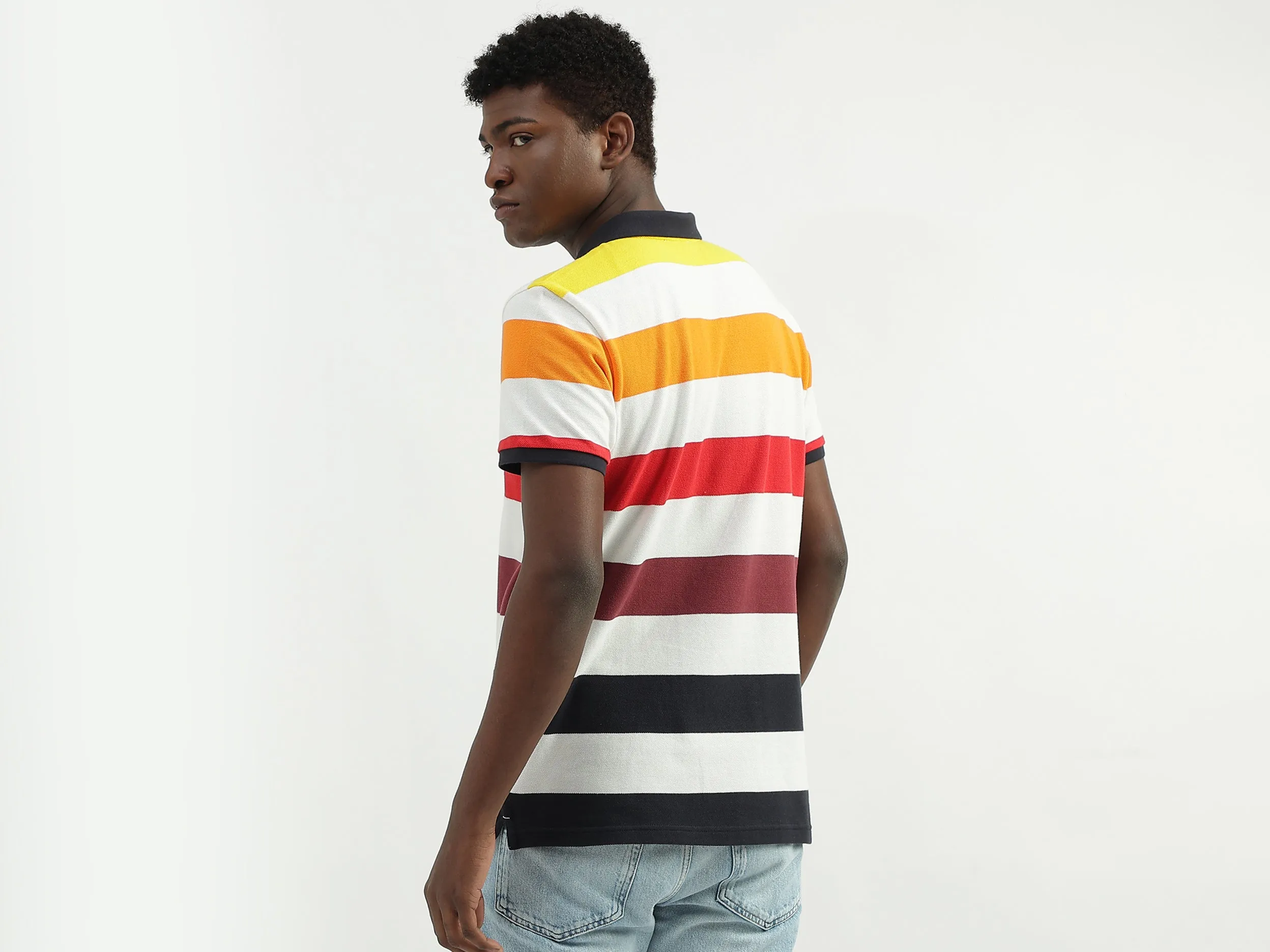 Cotton Striped Polo Collar Mens T-shirts
