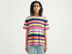 Cotton Striped Round Neck Women T-shirts