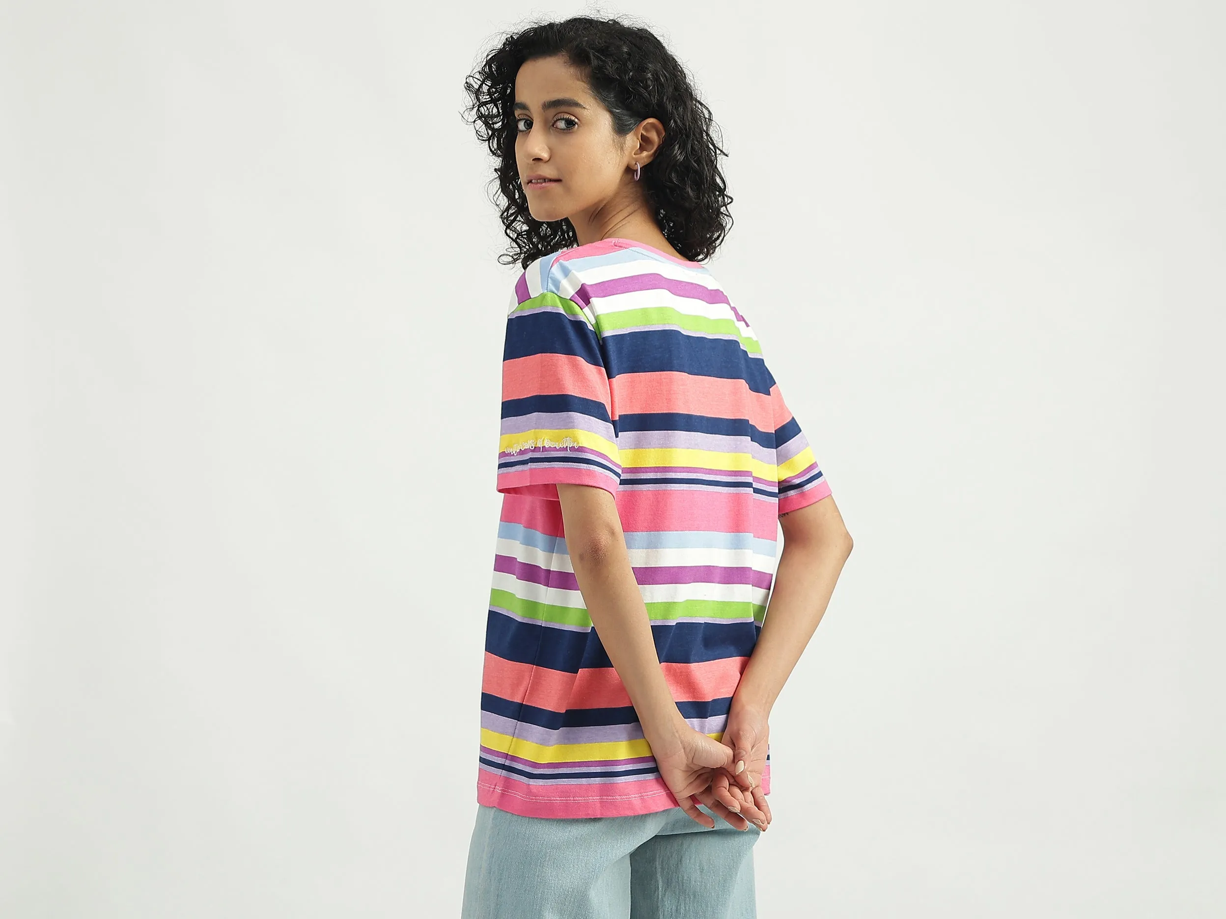 Cotton Striped Round Neck Women T-shirts
