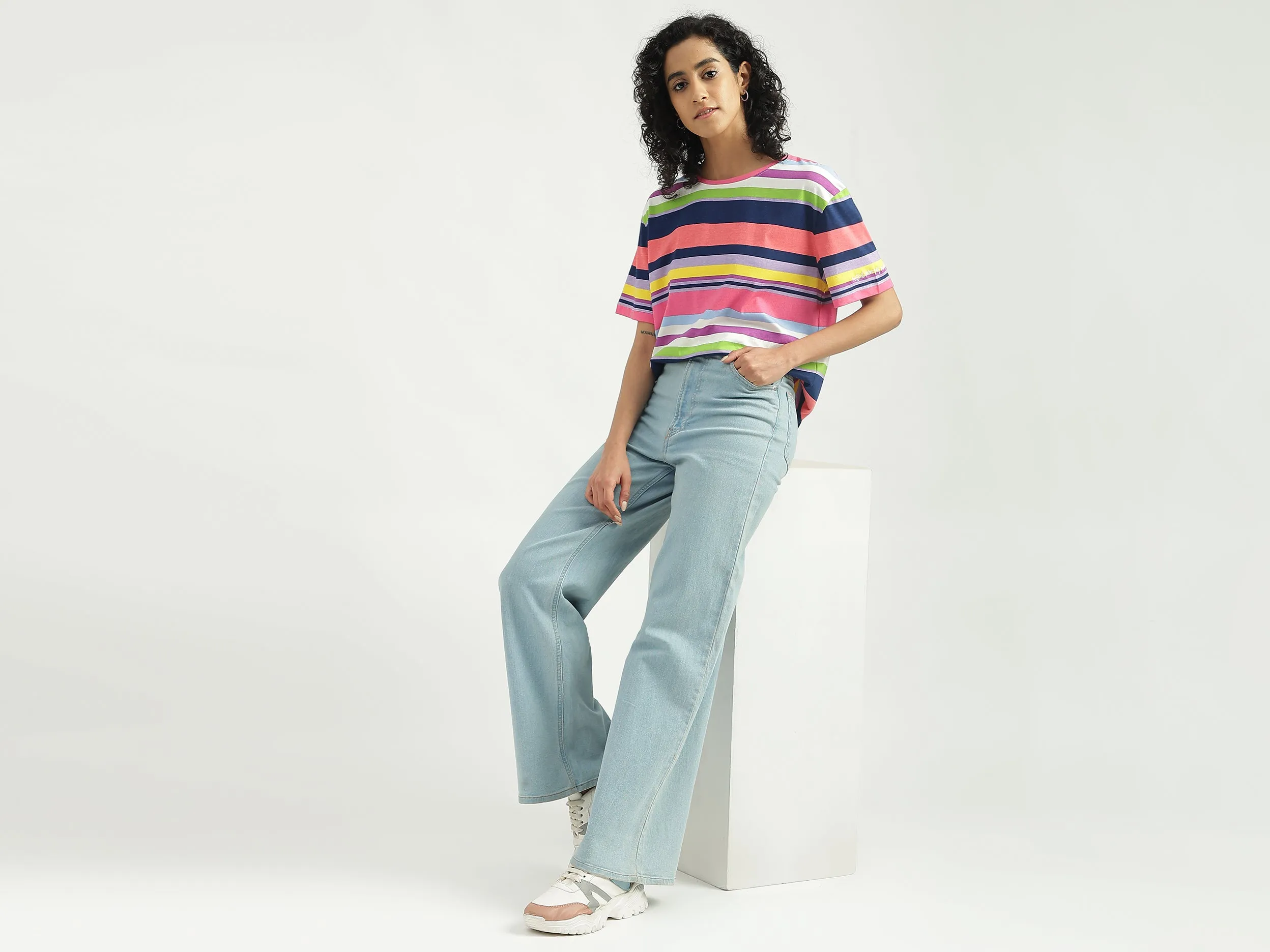 Cotton Striped Round Neck Women T-shirts