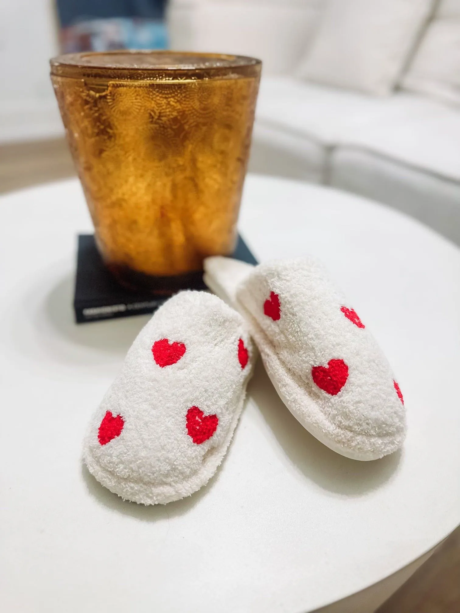 Covered in Love Heart Slippers - White and Red