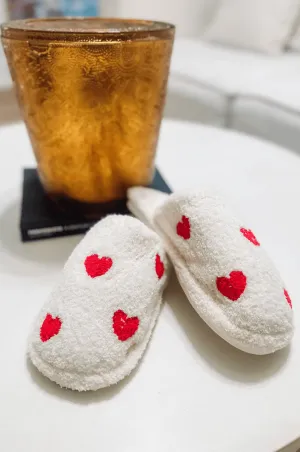 Covered in Love Heart Slippers - White and Red