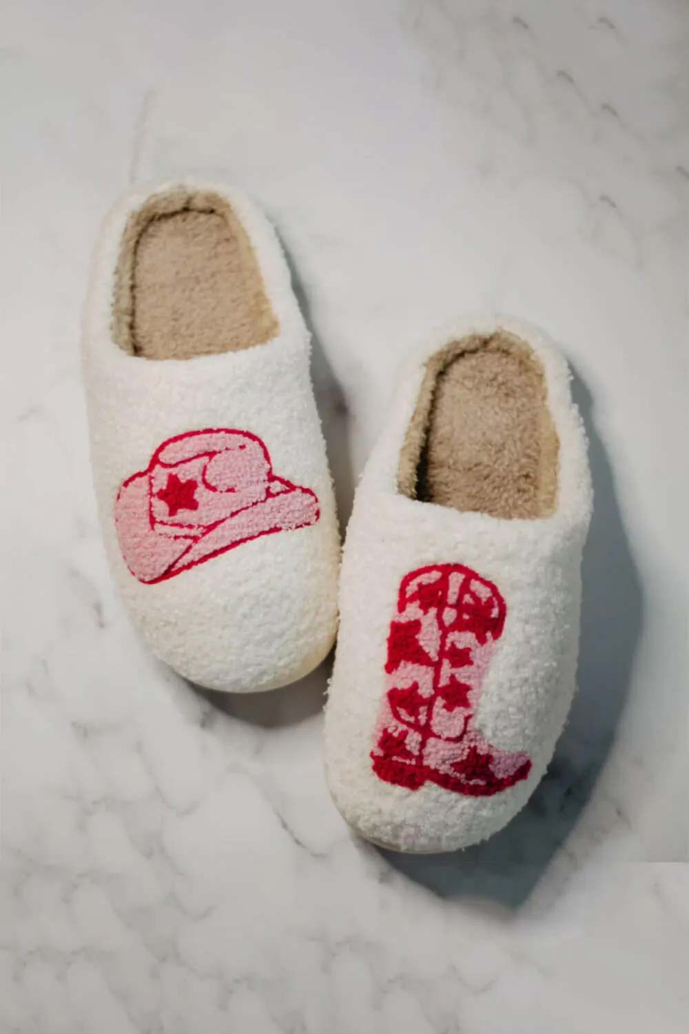 Cowboy Hat and Boot Slippers for Women in White | KDC-SLPR-120-WHT