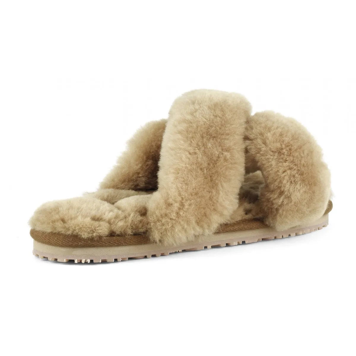 Criss Cross Fur Slide in Camel