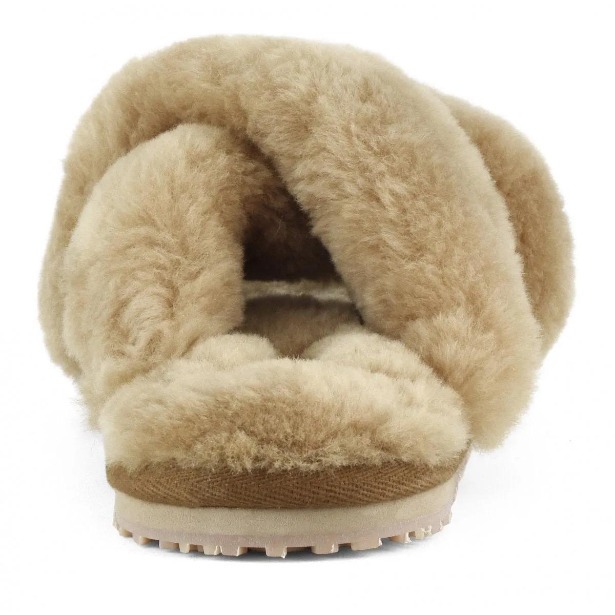 Criss Cross Fur Slide in Camel