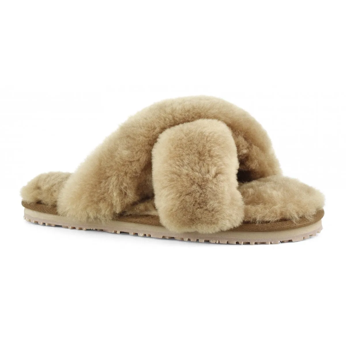 Criss Cross Fur Slide in Camel