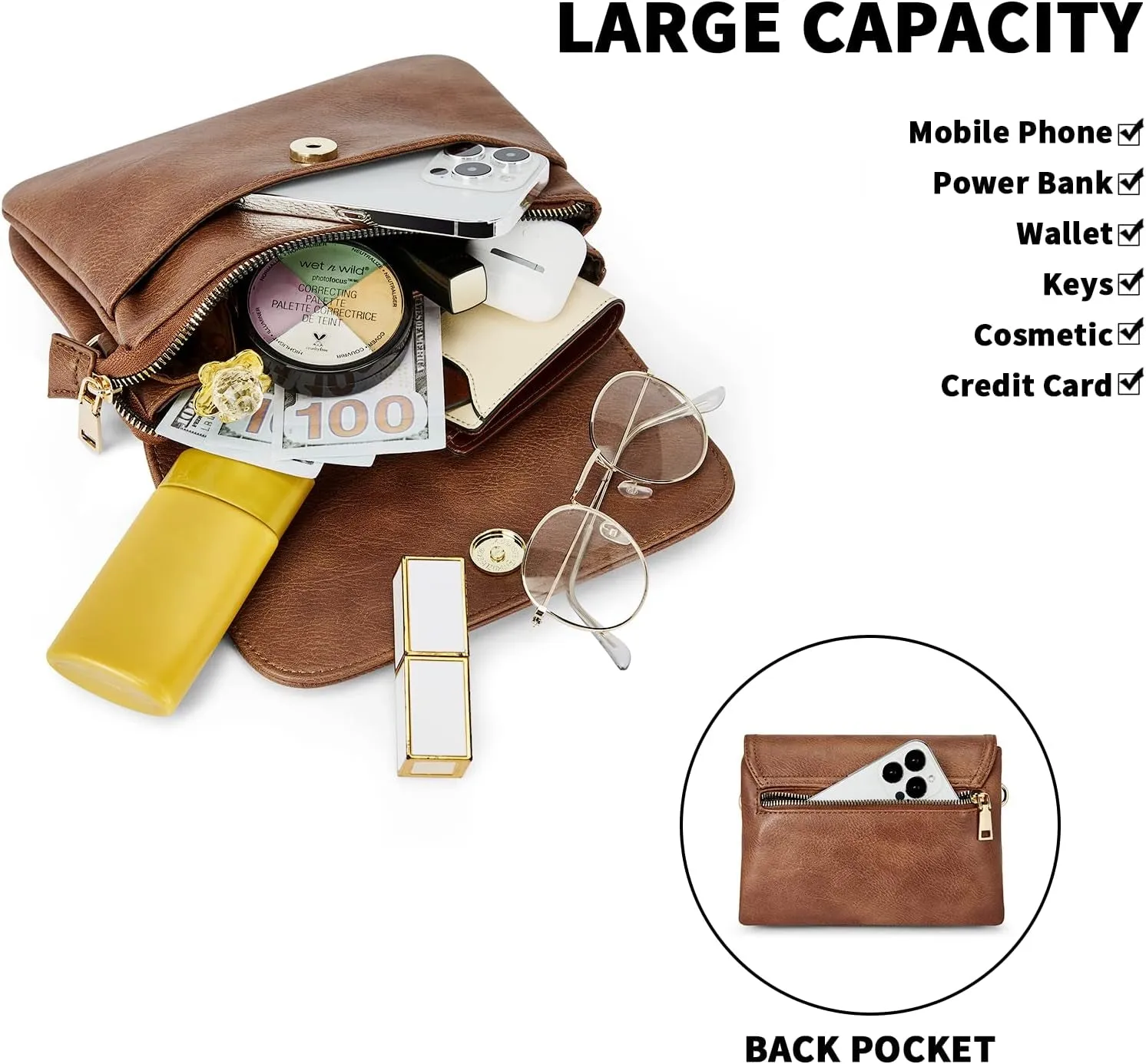 Crossbody Bags for Women, Vegan Leather Travel Phone Bags with Adjustable Strap