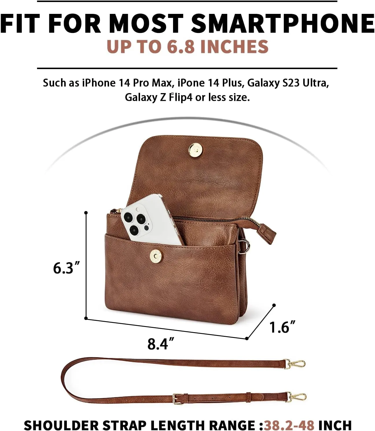 Crossbody Bags for Women, Vegan Leather Travel Phone Bags with Adjustable Strap