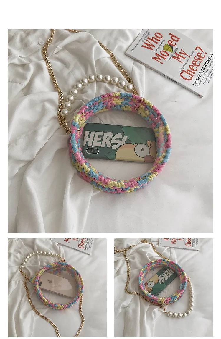 Cute Round Crochet Crossbody Purse PMMA Crochet Shoulder Round Handbag for Girl Circle Crochet Crossbody Purses