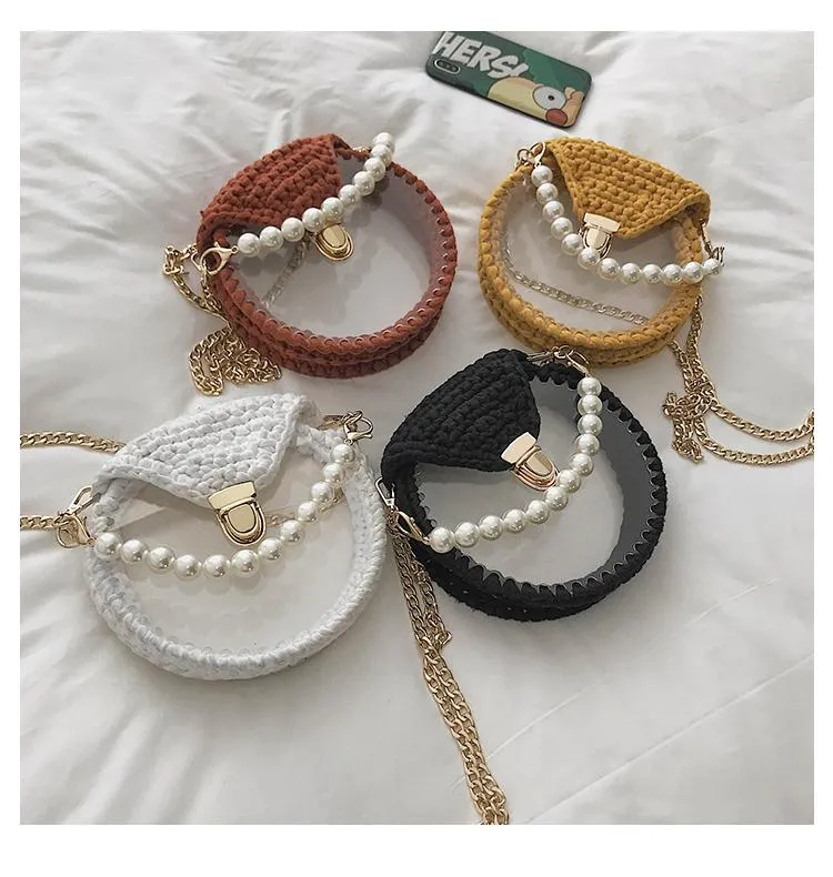 Cute Round Crochet Crossbody Purse PMMA Crochet Shoulder Round Handbag for Girl Circle Crochet Crossbody Purses