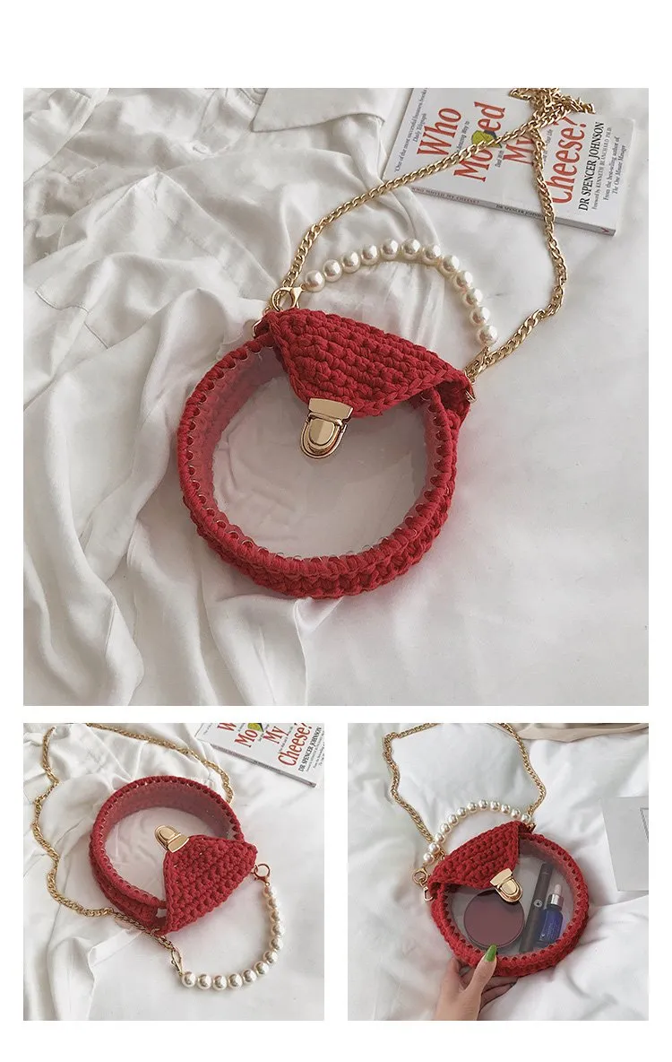 Cute Round Crochet Crossbody Purse PMMA Crochet Shoulder Round Handbag for Girl Circle Crochet Crossbody Purses