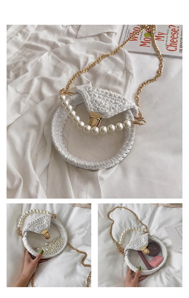 Cute Round Crochet Crossbody Purse PMMA Crochet Shoulder Round Handbag for Girl Circle Crochet Crossbody Purses