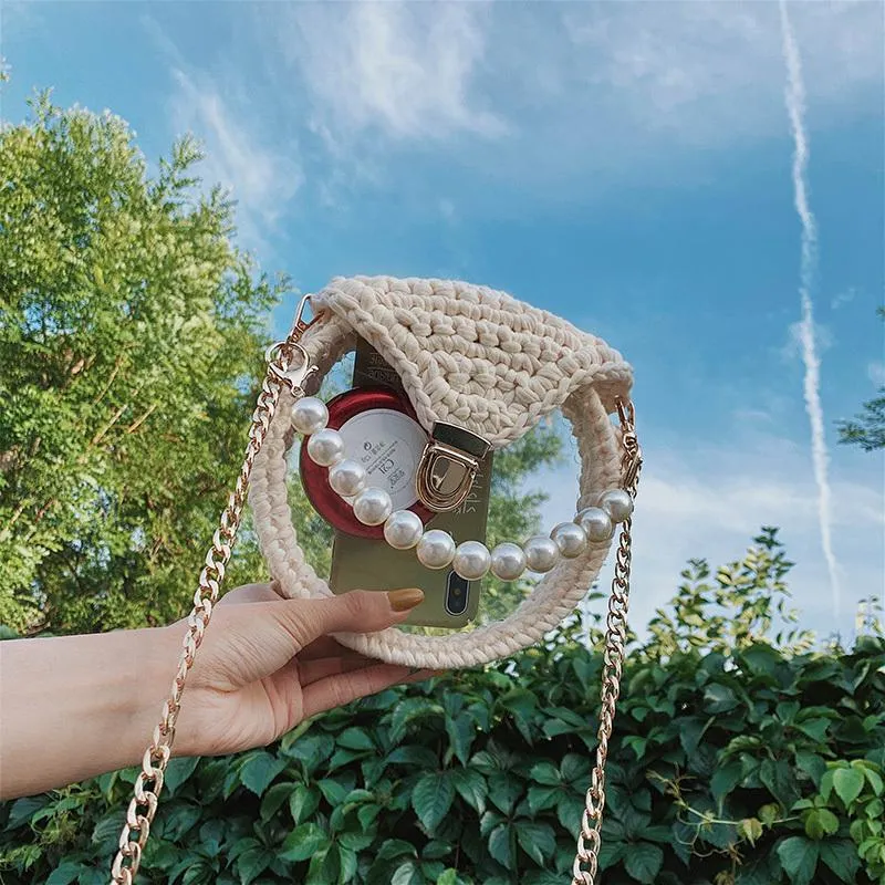 Cute Round Crochet Crossbody Purse PMMA Crochet Shoulder Round Handbag for Girl Circle Crochet Crossbody Purses