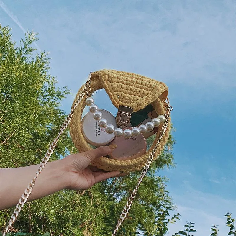 Cute Round Crochet Crossbody Purse PMMA Crochet Shoulder Round Handbag for Girl Circle Crochet Crossbody Purses