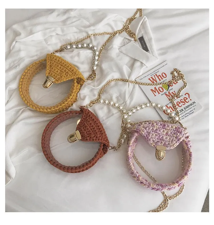 Cute Round Crochet Crossbody Purse PMMA Crochet Shoulder Round Handbag for Girl Circle Crochet Crossbody Purses