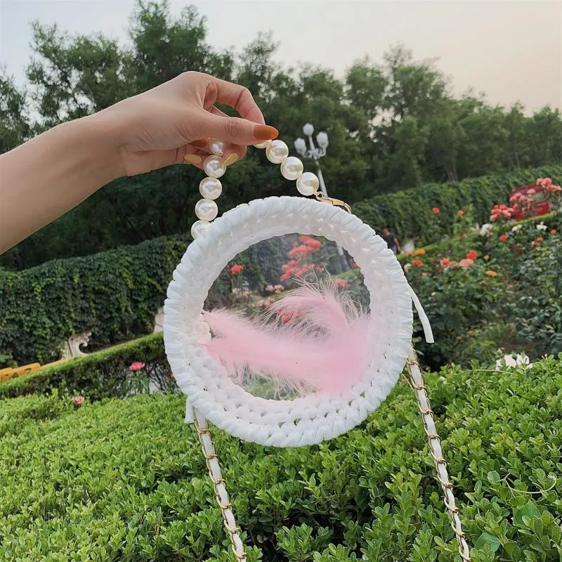 Cute Round Crochet Crossbody Purse PMMA Crochet Shoulder Round Handbag for Girl Circle Crochet Crossbody Purses