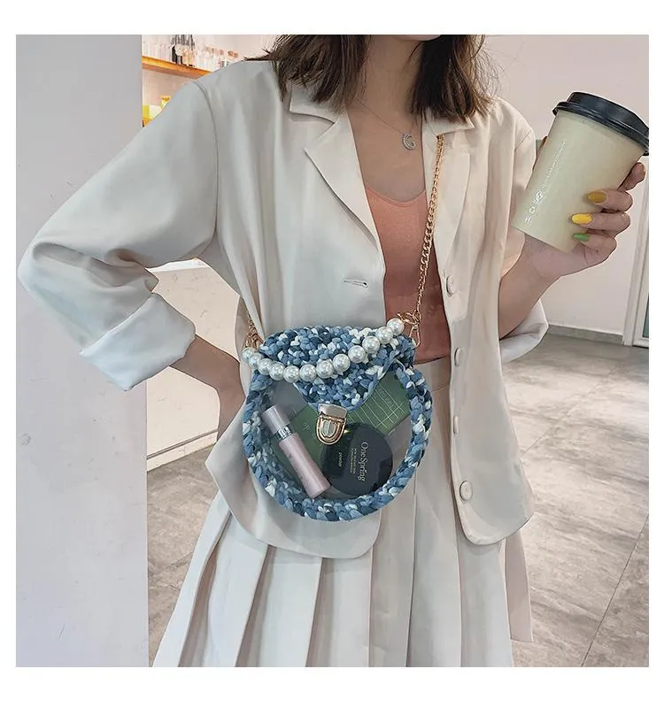 Cute Round Crochet Crossbody Purse PMMA Crochet Shoulder Round Handbag for Girl Circle Crochet Crossbody Purses