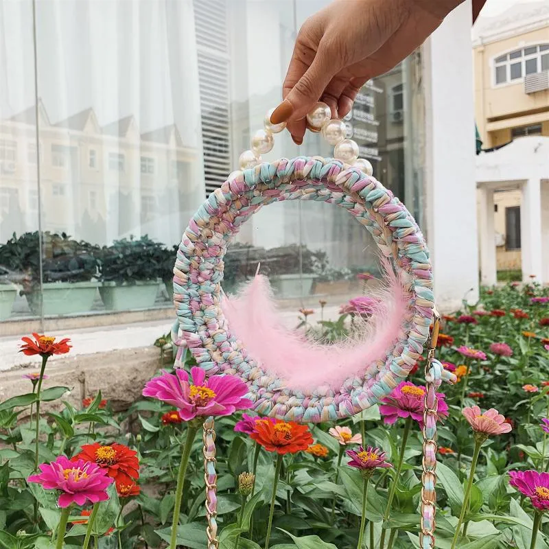 Cute Round Crochet Crossbody Purse PMMA Crochet Shoulder Round Handbag for Girl Circle Crochet Crossbody Purses