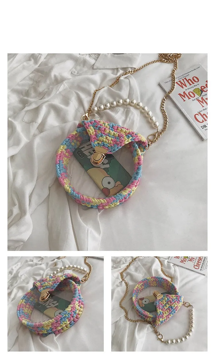 Cute Round Crochet Crossbody Purse PMMA Crochet Shoulder Round Handbag for Girl Circle Crochet Crossbody Purses
