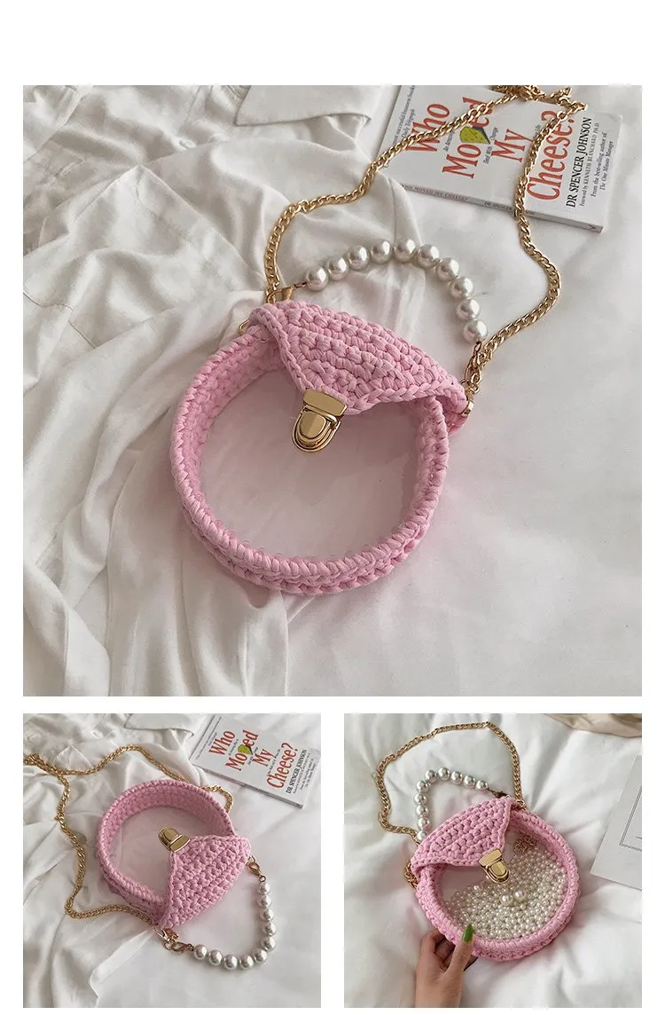 Cute Round Crochet Crossbody Purse PMMA Crochet Shoulder Round Handbag for Girl Circle Crochet Crossbody Purses