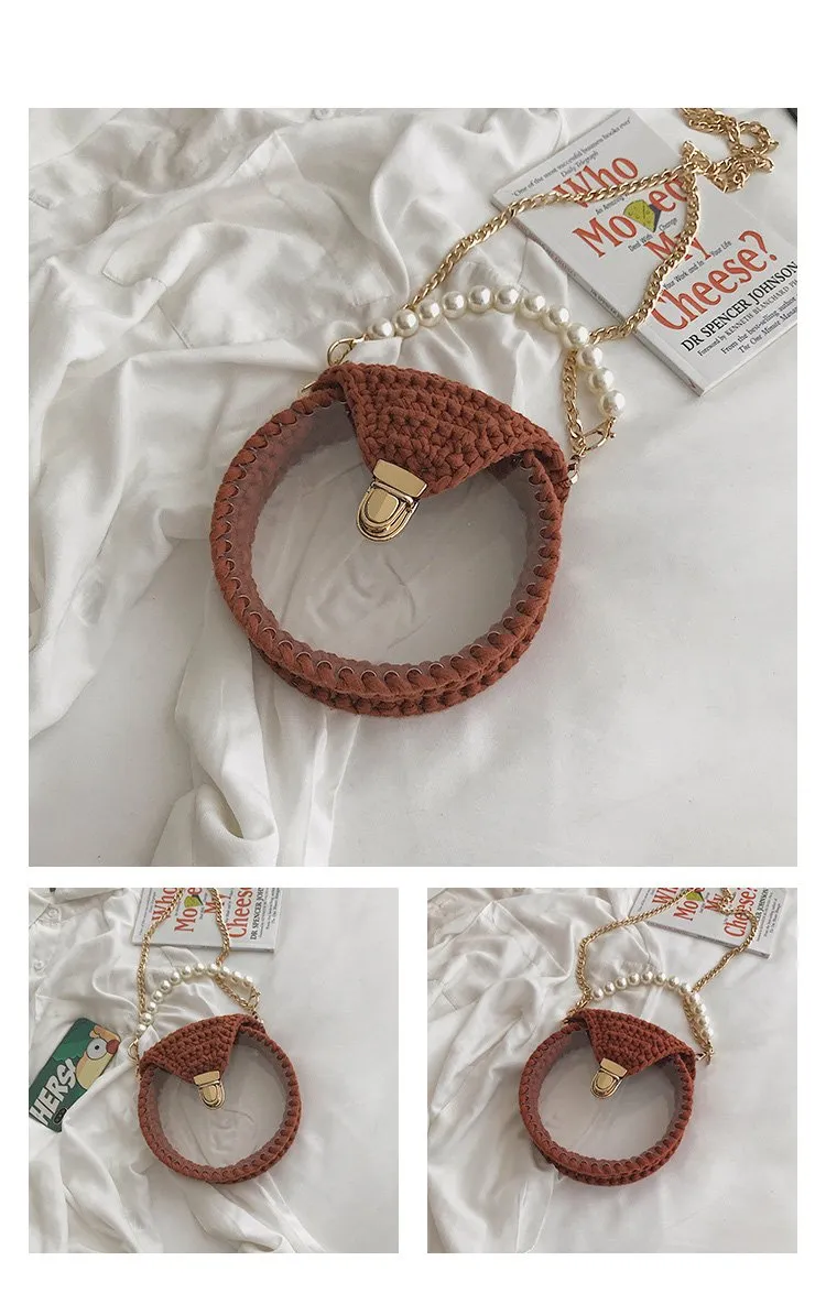 Cute Round Crochet Crossbody Purse PMMA Crochet Shoulder Round Handbag for Girl Circle Crochet Crossbody Purses