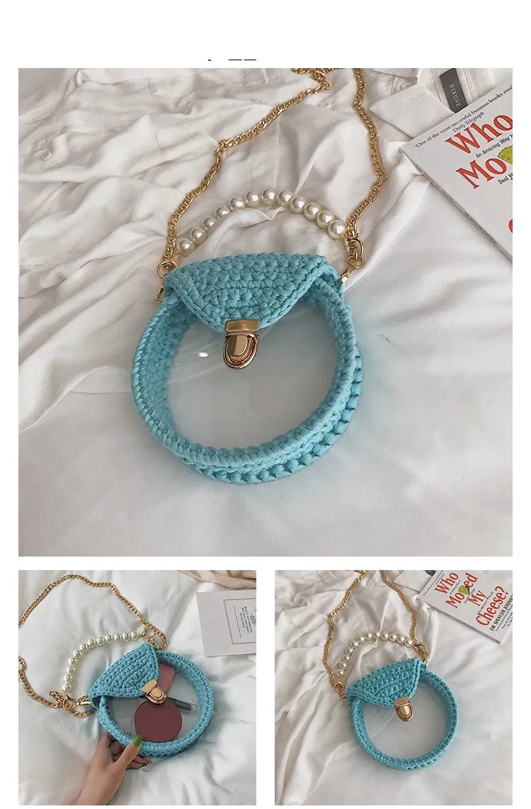 Cute Round Crochet Crossbody Purse PMMA Crochet Shoulder Round Handbag for Girl Circle Crochet Crossbody Purses