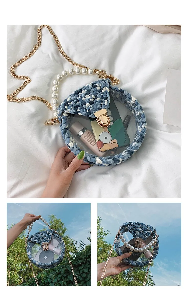Cute Round Crochet Crossbody Purse PMMA Crochet Shoulder Round Handbag for Girl Circle Crochet Crossbody Purses