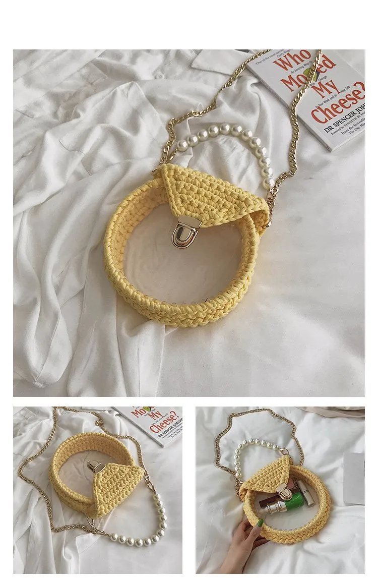 Cute Round Crochet Crossbody Purse PMMA Crochet Shoulder Round Handbag for Girl Circle Crochet Crossbody Purses