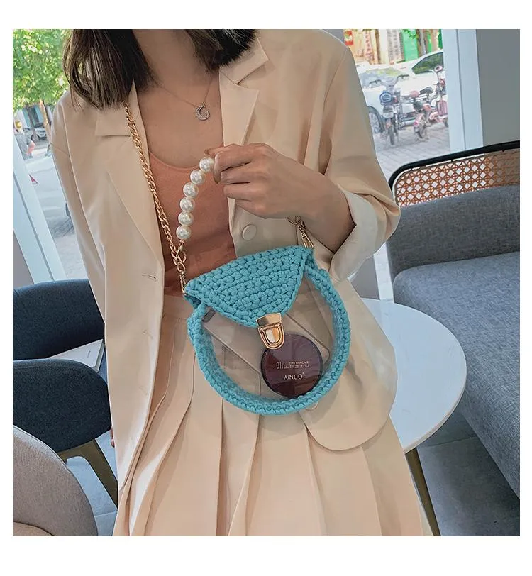 Cute Round Crochet Crossbody Purse PMMA Crochet Shoulder Round Handbag for Girl Circle Crochet Crossbody Purses