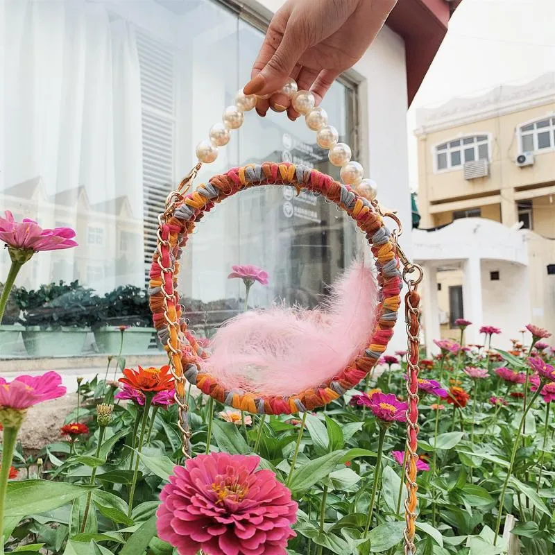 Cute Round Crochet Crossbody Purse PMMA Crochet Shoulder Round Handbag for Girl Circle Crochet Crossbody Purses