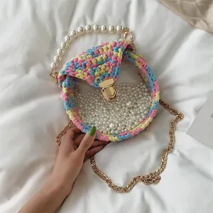 Cute Round Crochet Crossbody Purse PMMA Crochet Shoulder Round Handbag for Girl Circle Crochet Crossbody Purses