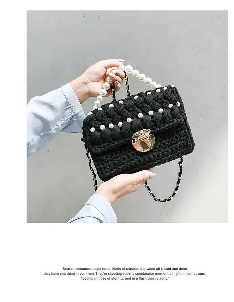 Cute White&Blue Crochet Small Handbag Crossbody Purse Crochet Shoulder Bag for Girl Cute Crochet Purses