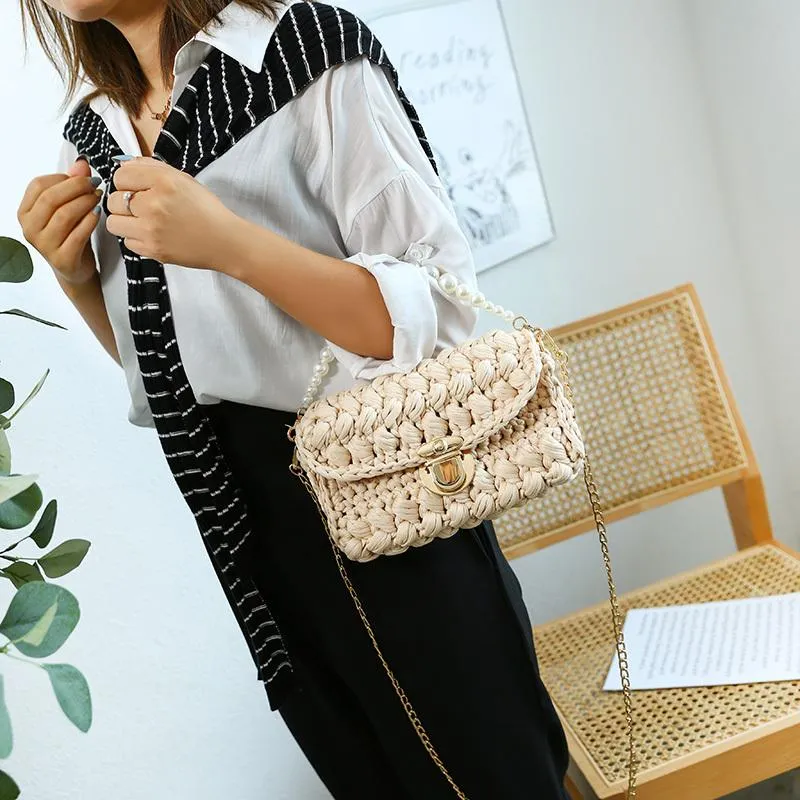 Cute White&Blue Crochet Small Handbag Crossbody Purse Crochet Shoulder Bag for Girl Cute Crochet Purses